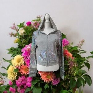 JUSTICE GRAY &‎ SEQUIN ZIP FRONT SWEATSHIRT GIRL'S 18 NWOT HOODED
